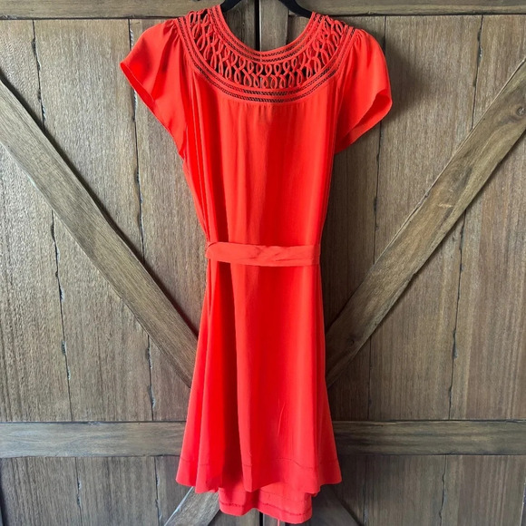 EUC Banana Republic Silk Cutout Red/Orange Mini Dress Size Medium - Picture 2 of 7